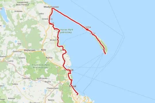 Trasa rowerowa z okolic Gdańska przez Półwysep Helski, obejmująca Władysławowo, Jastarnię i Hel.