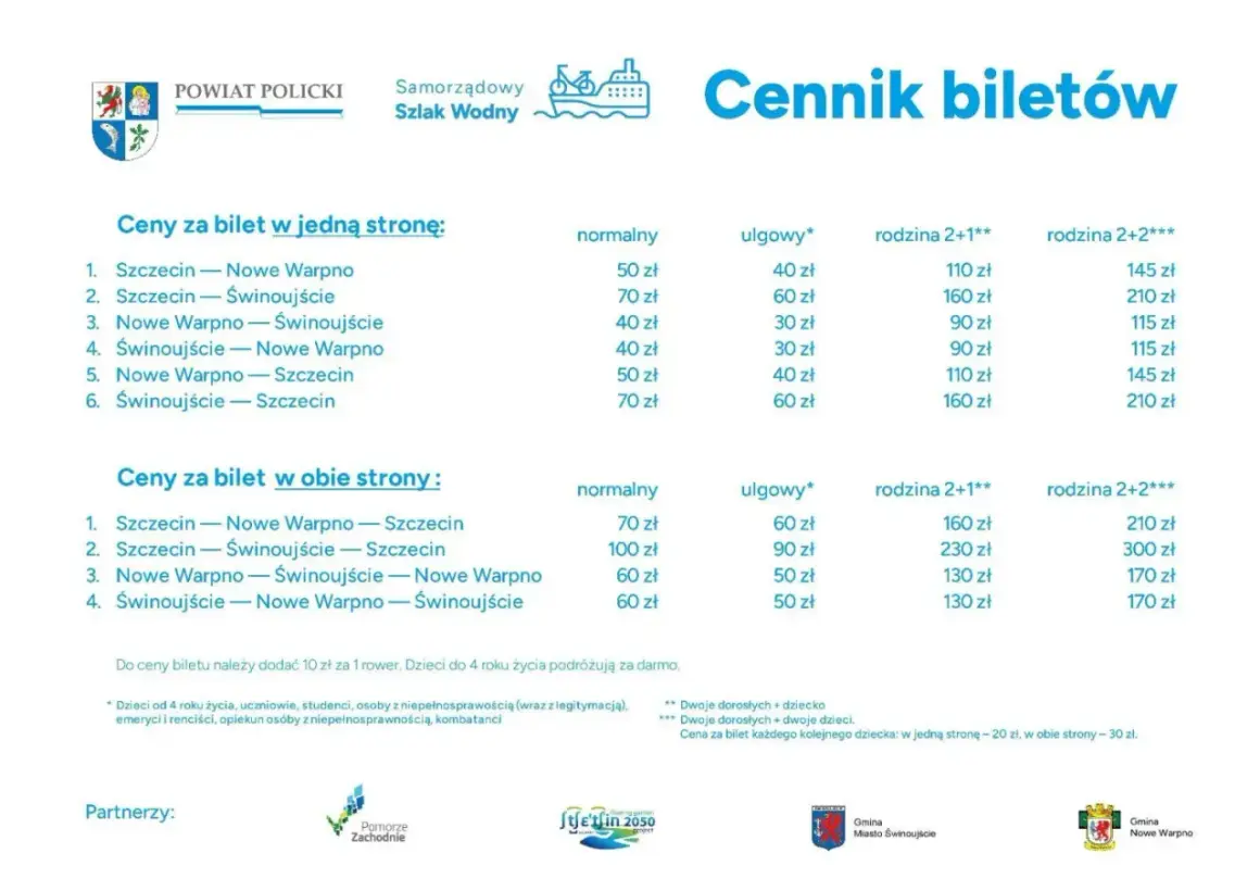 Cennik biletów na promy: Szczecin, Nowe Warpno, Świnoujście. Sprawdź ceny biletów dobowych i jednokierunkowych.